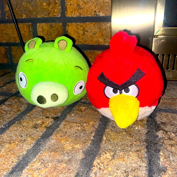 Angry Birds NO SOUND Green Pig Red Bird Regular 6” Small Plush Lot of 2 - Picture 1 of 7